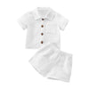 Baby Boys Clothes Set Toddler Infant Boys Button-Down Shirt Tops + Cotton Gauze Shorts Summer Outfit 2Pcs With Pockets (White, 5