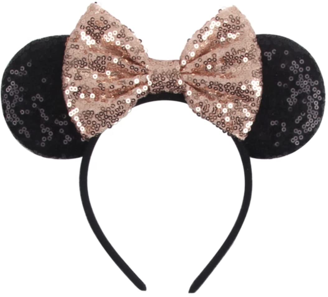 Clgift Rose Gold Minnie Ears, Iridescent Minnie Ears, Silver Gold Blue Minnie Ears, Rainbow Sparkle Mouse Ears,Classic Red Sequi