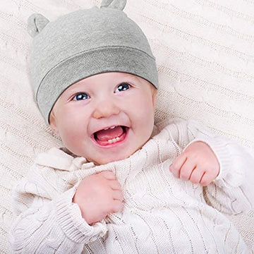 6 Pieces Newborn Baby Hat Bear Ears Infant Caps Baby Boy Girl Toddler Hats Infant Beanie Caps For 0-3 Months (Black White, Black