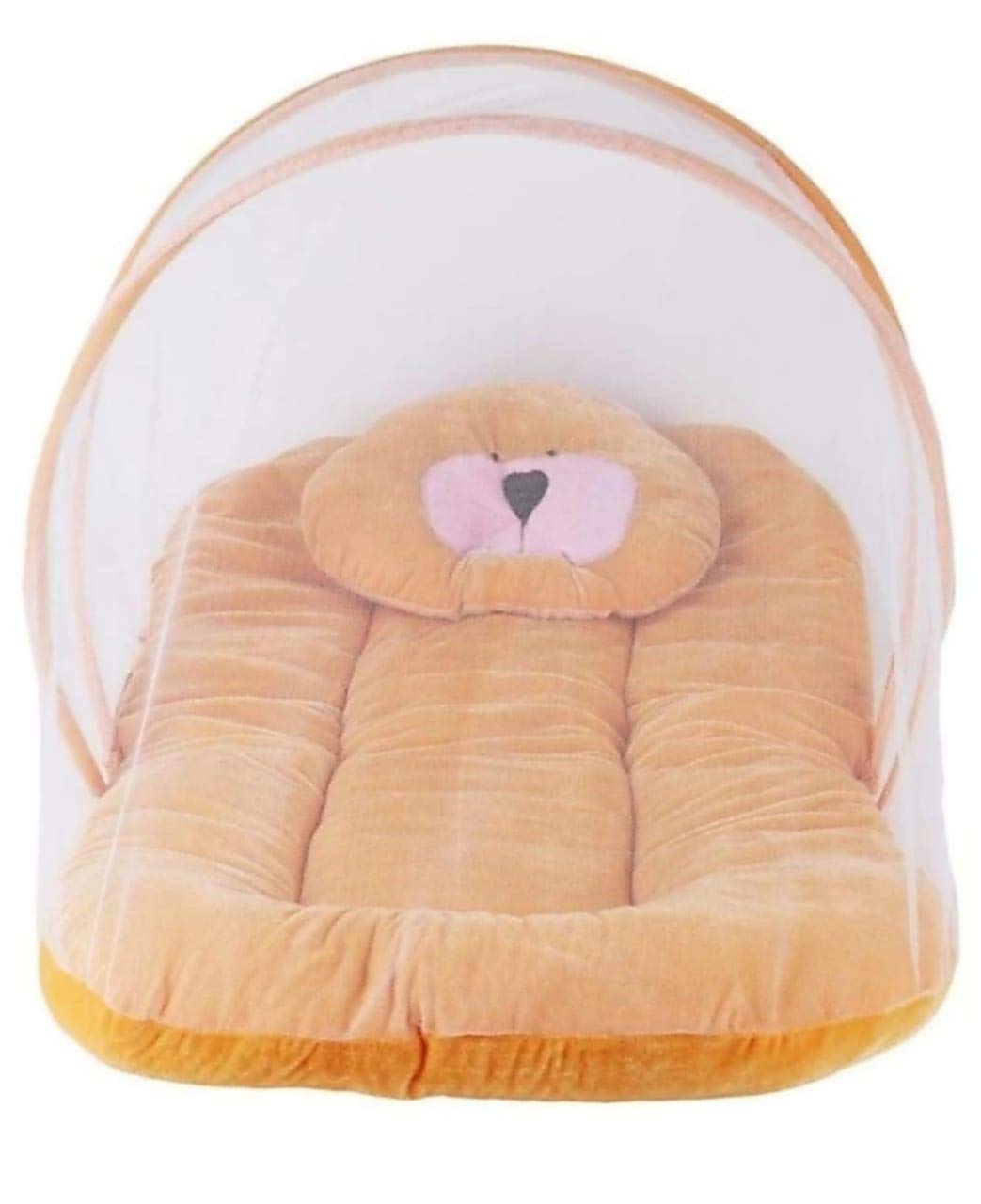NISHOMES Soft and Comfortable New Born Baby Bedding Set with Protective Mosquito Net and Pillow (Brown)