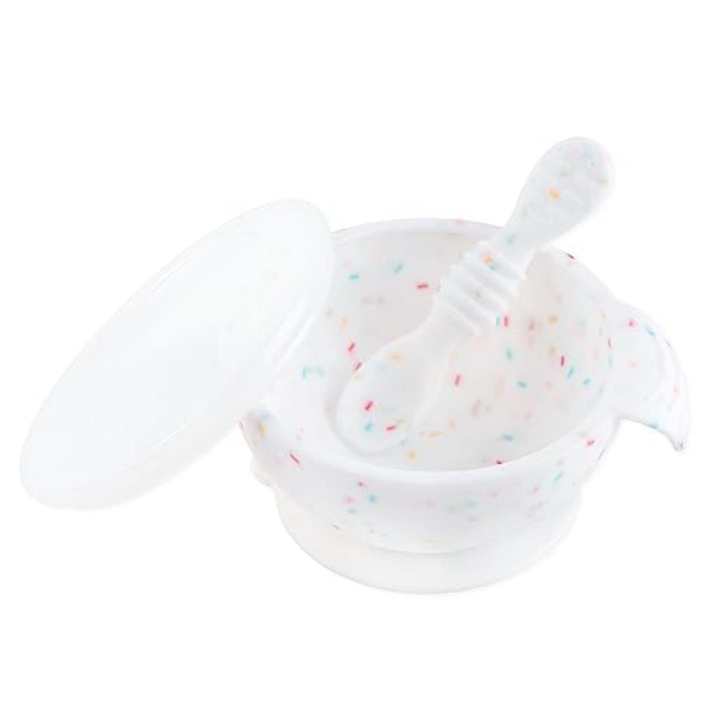 Bumkins Baby Bowls, Silicone Baby Feeding Set, Suction Bowls for Baby and Toddler with Spoon and Lid, First Feeding Set, Platinu