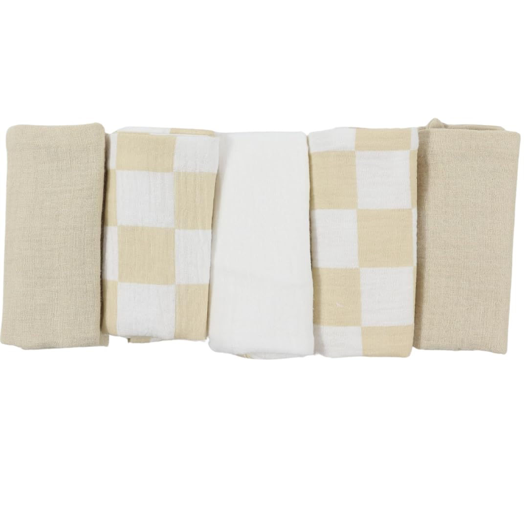 Kjuti Baby Muslin 100% Cotton Burp Washcloth - 4 Layer Hypoallergenic Saliva Soothe Face Washcloths - Burp Cloths 10X10 Inch -Ne
