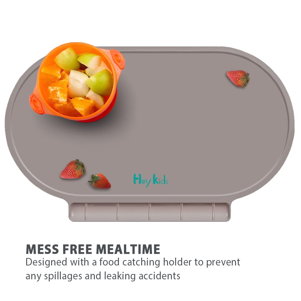 Silicone Placemat For Baby, Silicone Baby Toddlers Non-Slip Tablemats Stain Resistant Anti-Skid Reusable Dishwasher Safe Table M