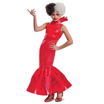 Cruella Dress Costume, Official Disney Estella Red Dress Outfit From Cruella Live Action Movie, Girls Size Large (10-12)