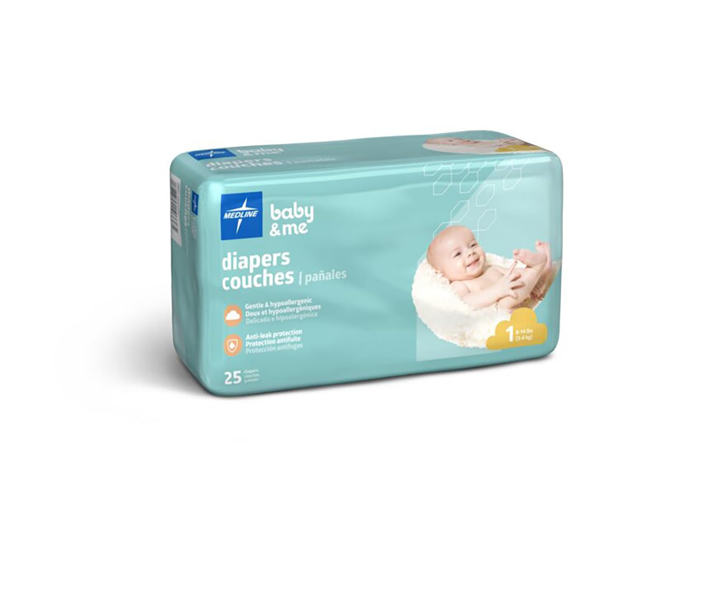 Medline Disposable Baby Diapers, Size 1 (8-14 Lbs), Case Of 200