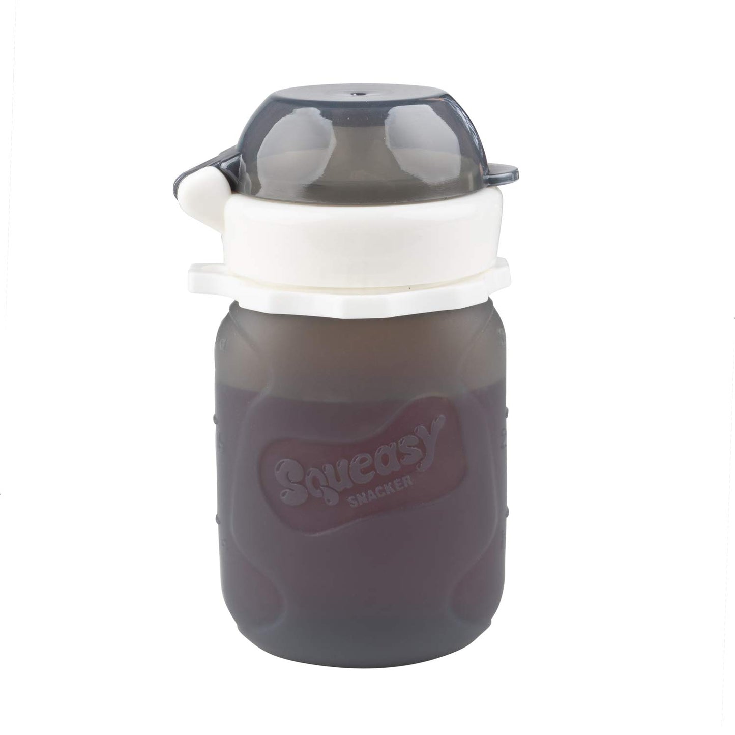 Grey 3.5 oz Squeasy Snacker Spill Proof Silicone Reusable Food Pouch - for Both Soft Foods and Liquids - Water, Apple Sauce, Yog