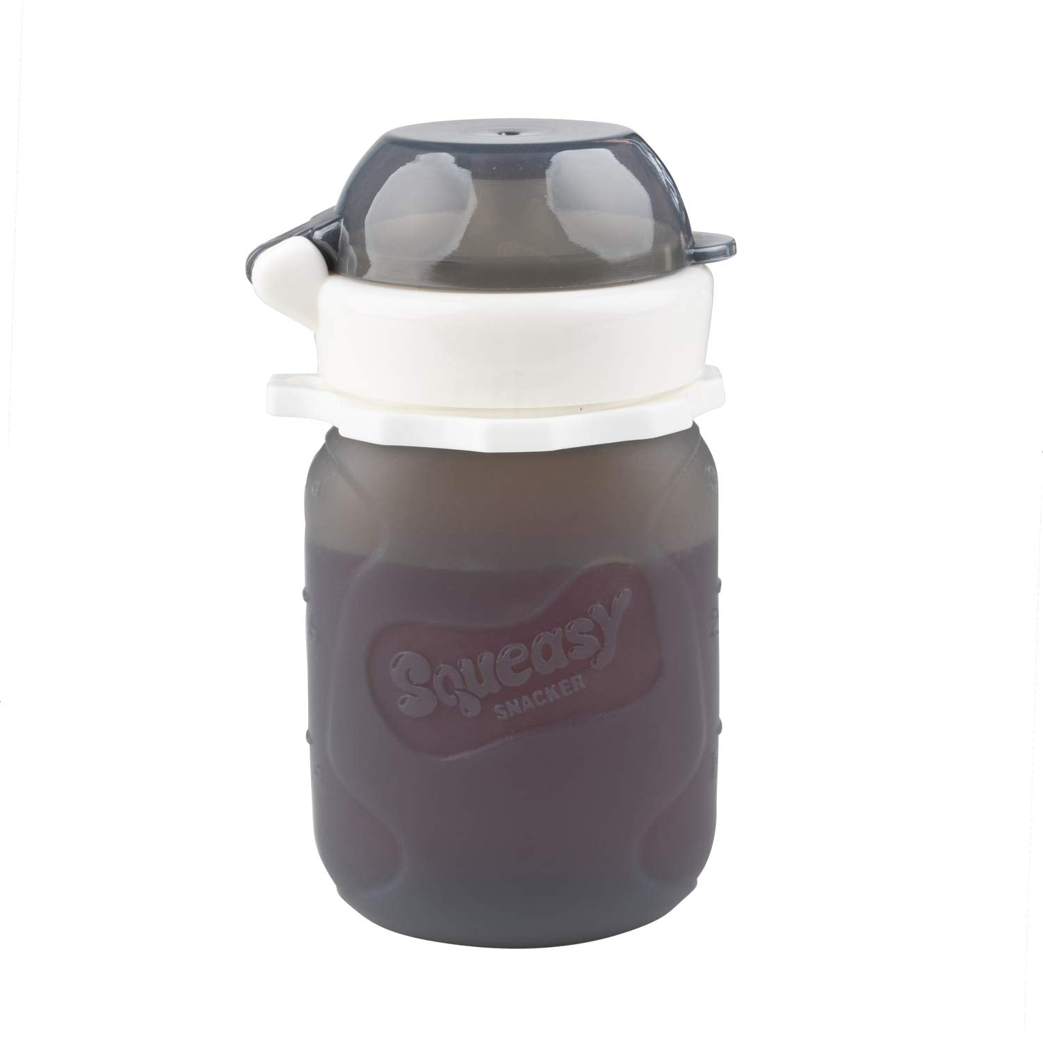 Grey 3.5 oz Squeasy Snacker Spill Proof Silicone Reusable Food Pouch - for Both Soft Foods and Liquids - Water, Apple Sauce, Yog