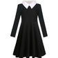 Jorssar Girls Black Halloween Peter Pan Collar Dress Clothes Kids Cotton Long Sleeve Twirly Dress Size 7 8 Years Old