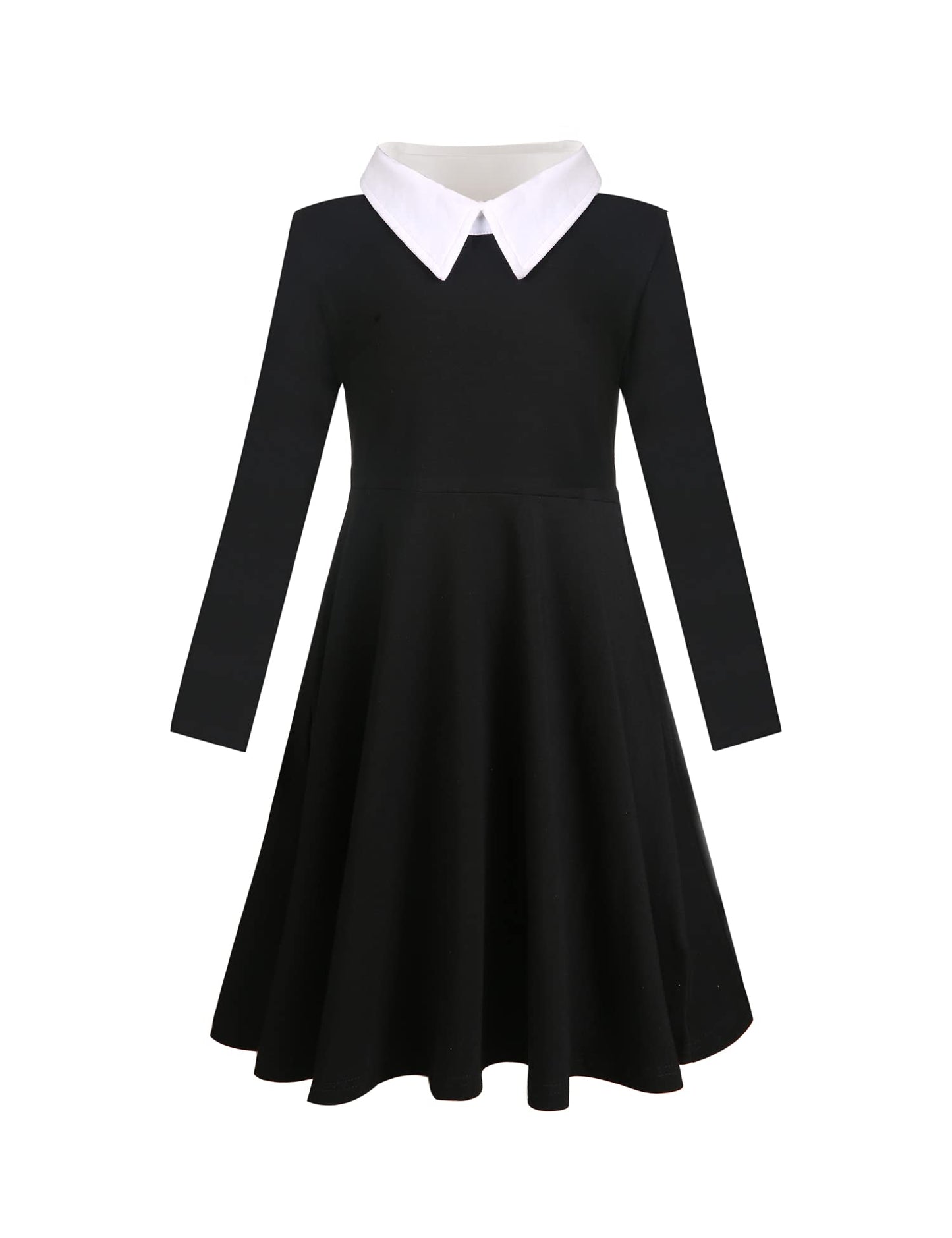 Jorssar Girls Black Halloween Peter Pan Collar Dress Clothes Kids Cotton Long Sleeve Twirly Dress Size 7 8 Years Old