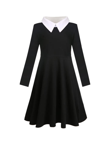 Jorssar Girls Black Halloween Peter Pan Collar Dress Clothes Kids Cotton Long Sleeve Twirly Dress Size 7 8 Years Old