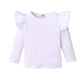 Lysmuch Toddler Baby Girls Long Sleeve Ruffle T Shirt Kids Casual Plain Solid Top Blouse T-Shirt Undershirt (White, 6-7 Years)