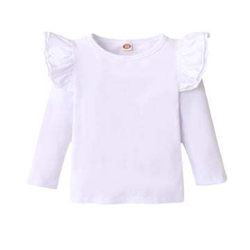 Lysmuch Toddler Baby Girls Long Sleeve Ruffle T Shirt Kids Casual Plain Solid Top Blouse T-Shirt Undershirt (White, 5-6 Years)