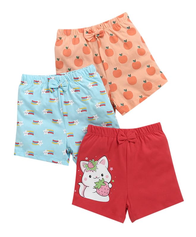Bumzee Girls Cotton Above Knee Length Shorts Pack Of 3 Sky Blue & Peach  1218 Months (Peb10447DSbl)