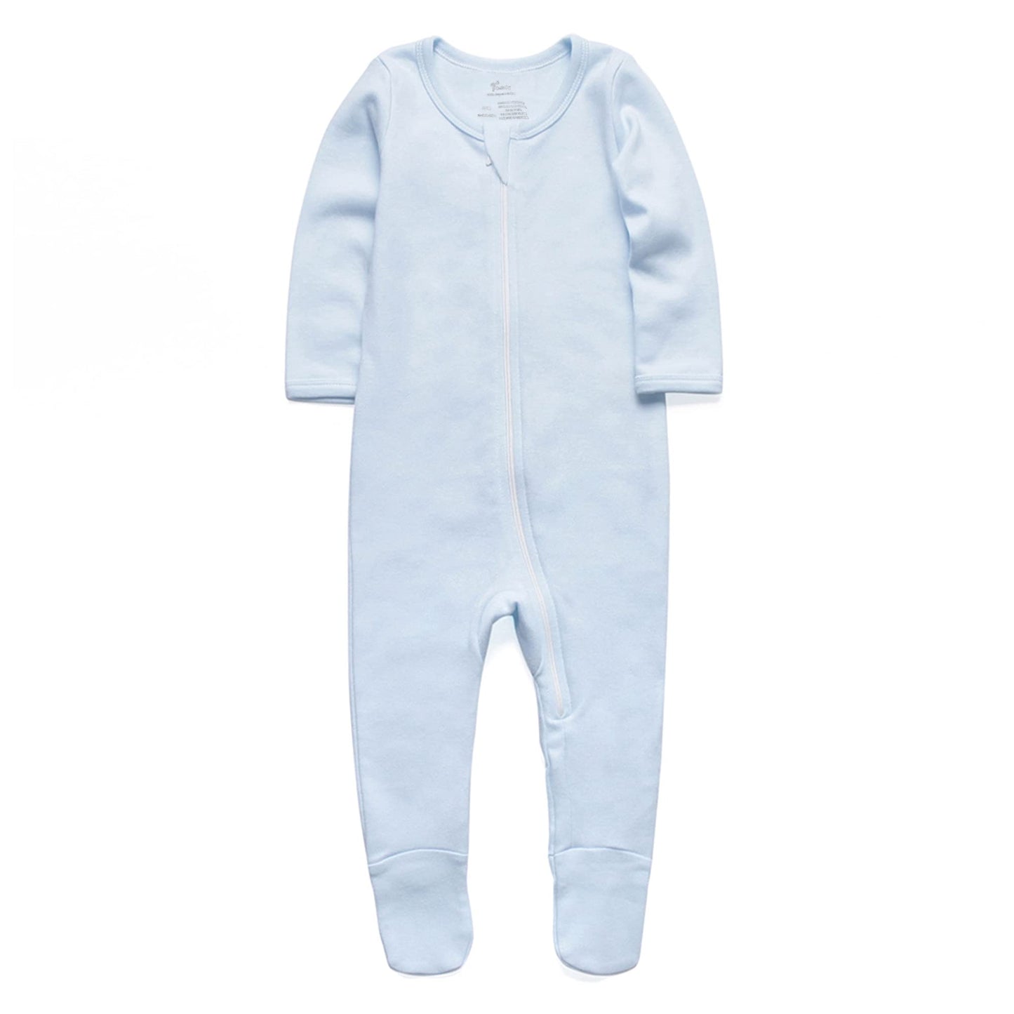 O2 Baby Baby Boys Girls Organic Cotton Zip Front Sleeper Pajamas, Footed Sleep 'N Play(6-12Months, Blue)
