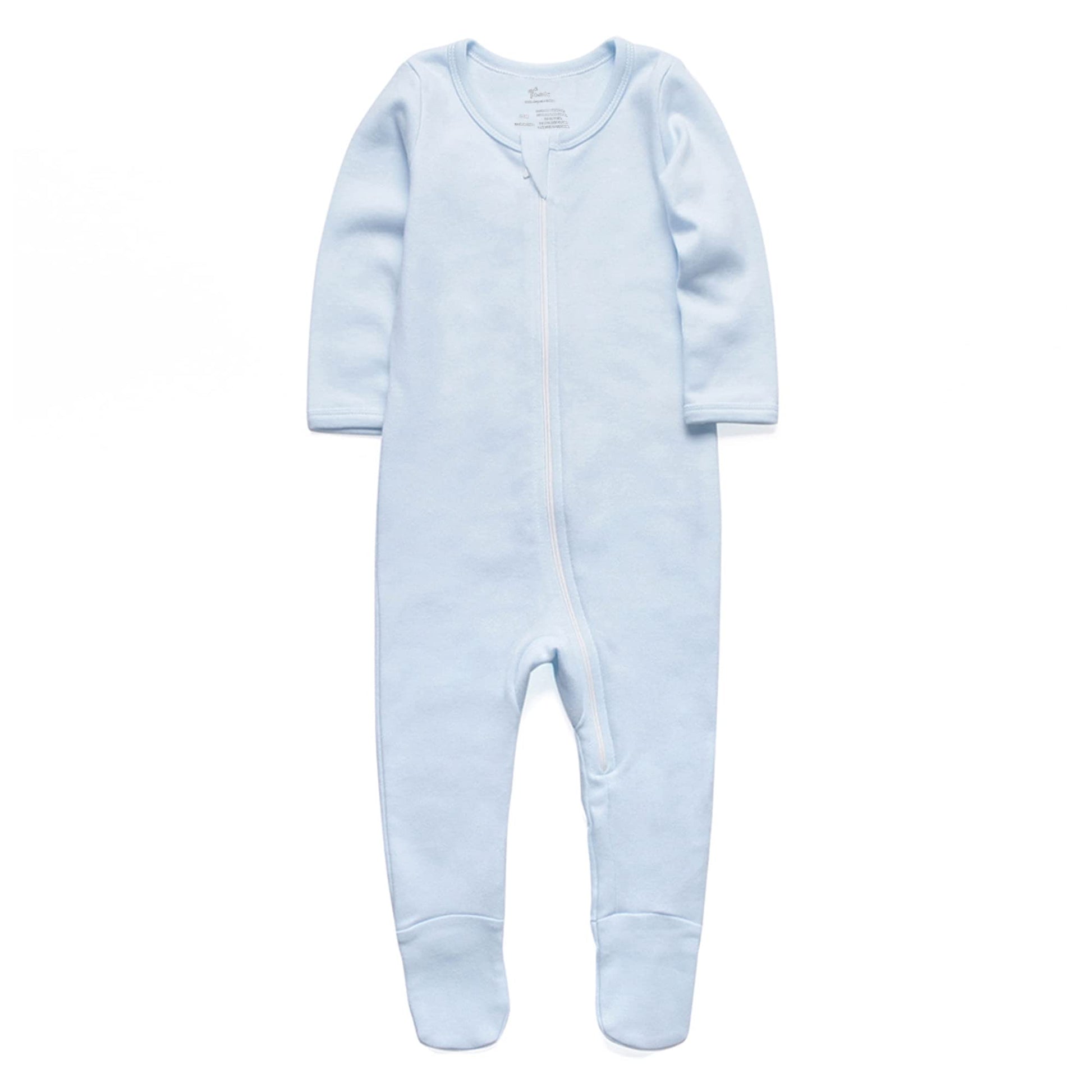 O2 Baby Baby Boys Girls Organic Cotton Zip Front Sleeper Pajamas, Footed Sleep 'N Play(6-12Months, Blue)