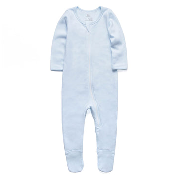 O2 Baby Baby Boys Girls Organic Cotton Zip Front Sleeper Pajamas, Footed Sleep 'N Play(6-12Months, Blue)