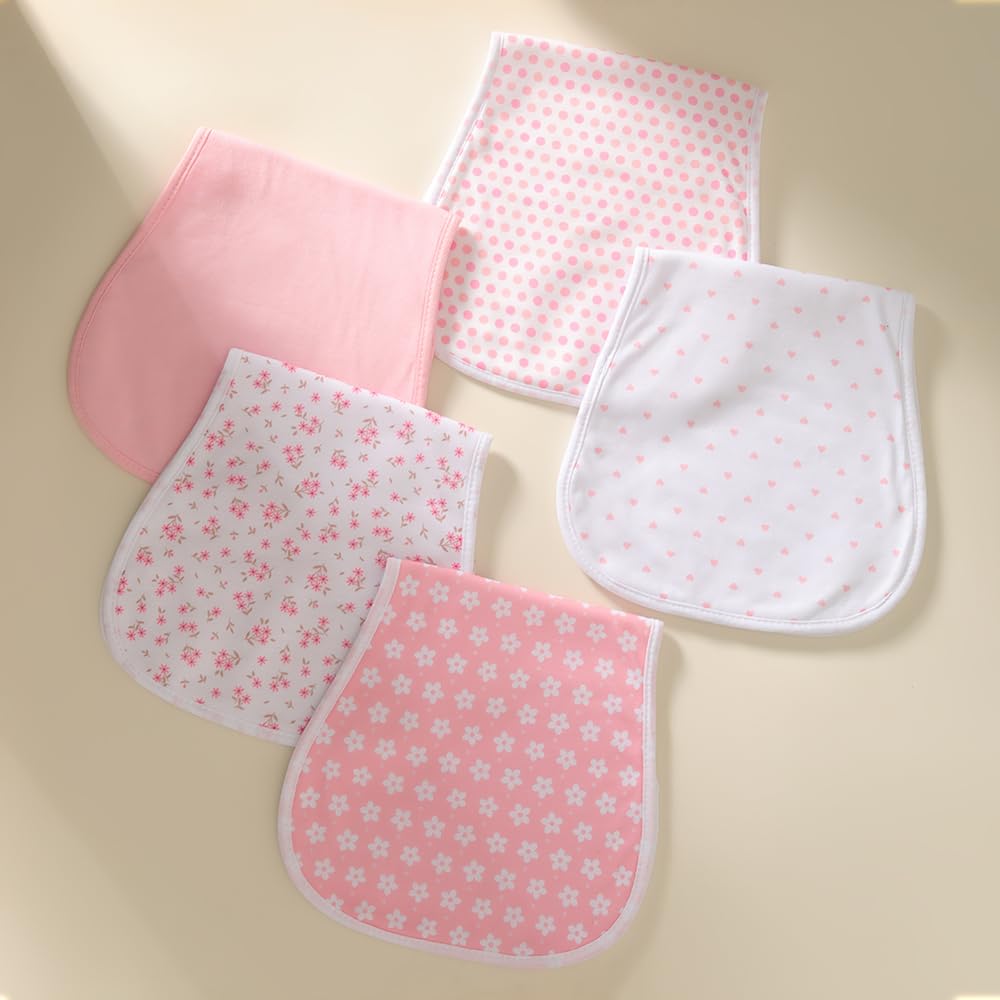 Sleepyturtle 5 Pack Waterproof Baby Burp Cloths Extra Absorbent And Soft