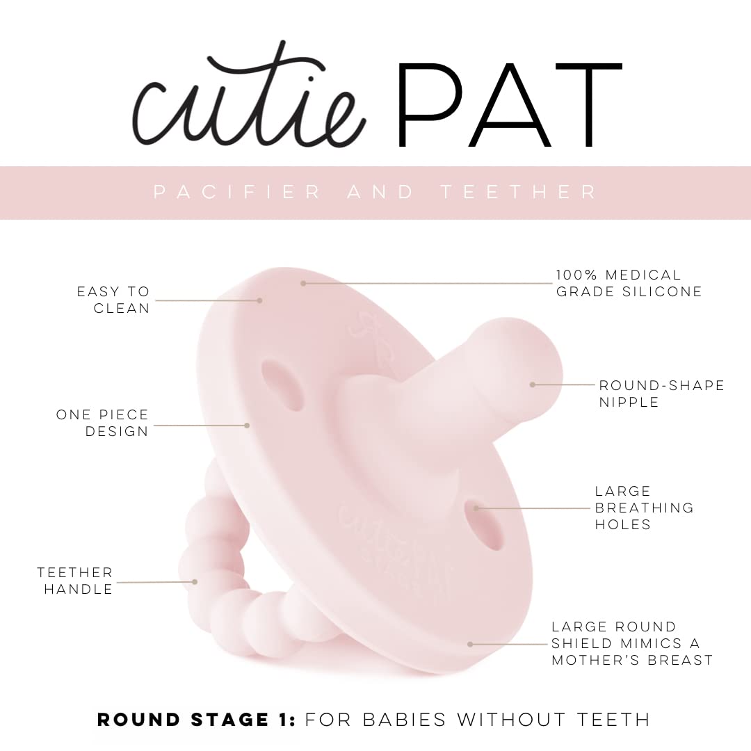 Ryan & Rose Cutie Pat All-In-One Pacifier And Teether Massaging Teething Ring And Hideaway Binky For Growing Babies (Bliss (3 Pa