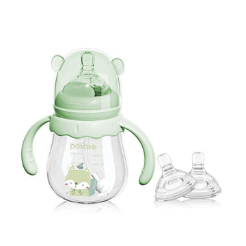 Potato Glass Baby Bottles, Anti-Colic Breastfeeding Bottles With Medium Flow Nipple, Suitable For Babies 3-6 Months, 2 Replaceab