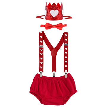 Baby Boy My First 1St Valentine'S Day Birthday Party Cake Smash Outfit Cotton Diaper Cover Shorts Pants Y-Back Suspenders Bow Ti