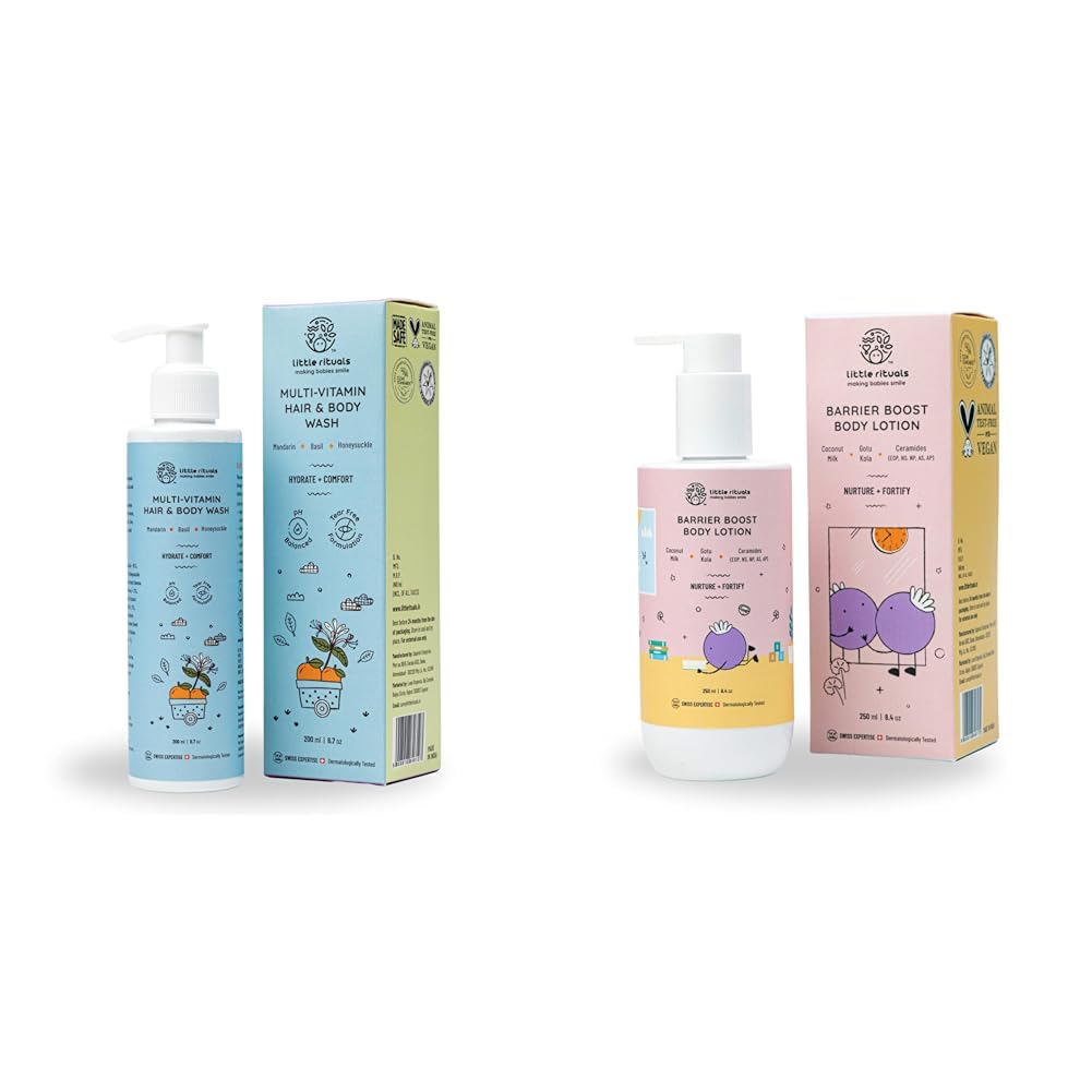 Little Rituals Baby MultiVitamin Body & Hair Wash  200 Ml And Barrier Boost Baby Body Lotion With Ceramide, Coconut Milk, Gotu