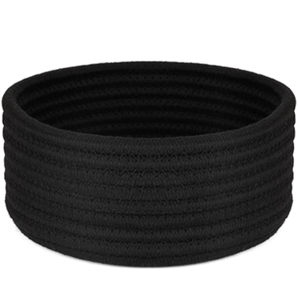 Hispqser Large Black Woven Basket, Round Cotton Rope Basket With Handle Empty Gift Basket To Fill Decorative For Toys Hamper Nur