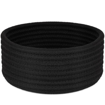 Hispqser Large Black Woven Basket, Round Cotton Rope Basket With Handle Empty Gift Basket To Fill Decorative For Toys Hamper Nur