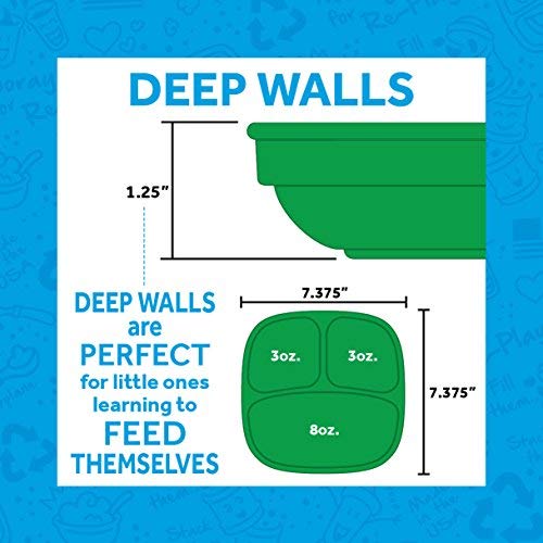 Re-Play - 4 Pack 7.37 Divided Plates with Deep Sides for Baby, Toddler & Child Feeding - BPA Free - Made in USA from Recycled Mi