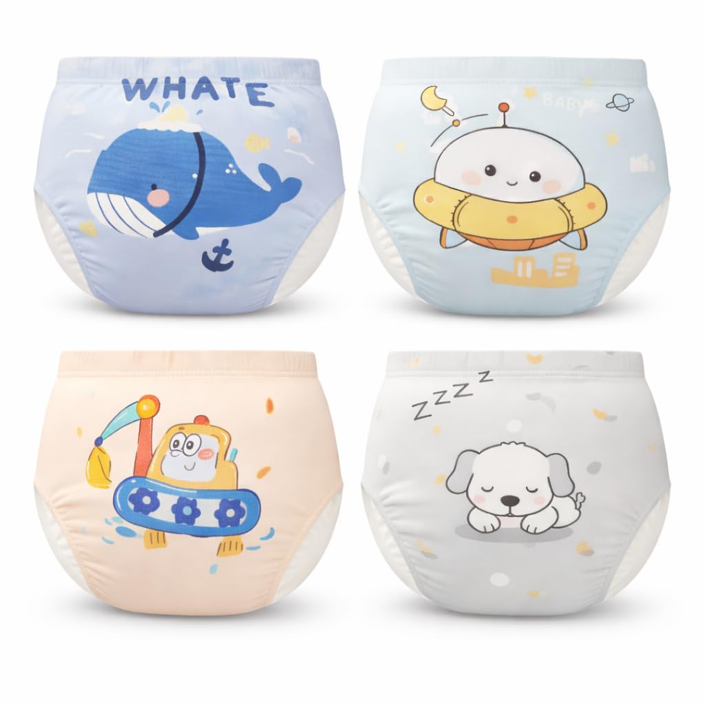 Reusable Muslin Training Pants  Soft Muslin Cotton Toddler Potty Training Pants  Boys & Girls,Multi Pattern Design (3, 012 Mo