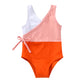 Younger Tree Toddler Girl One Piece Swimsuit Color Block Stripe Swimwear Summer Beach Bathing Suit 12M-5T (2-3T, Orange White)