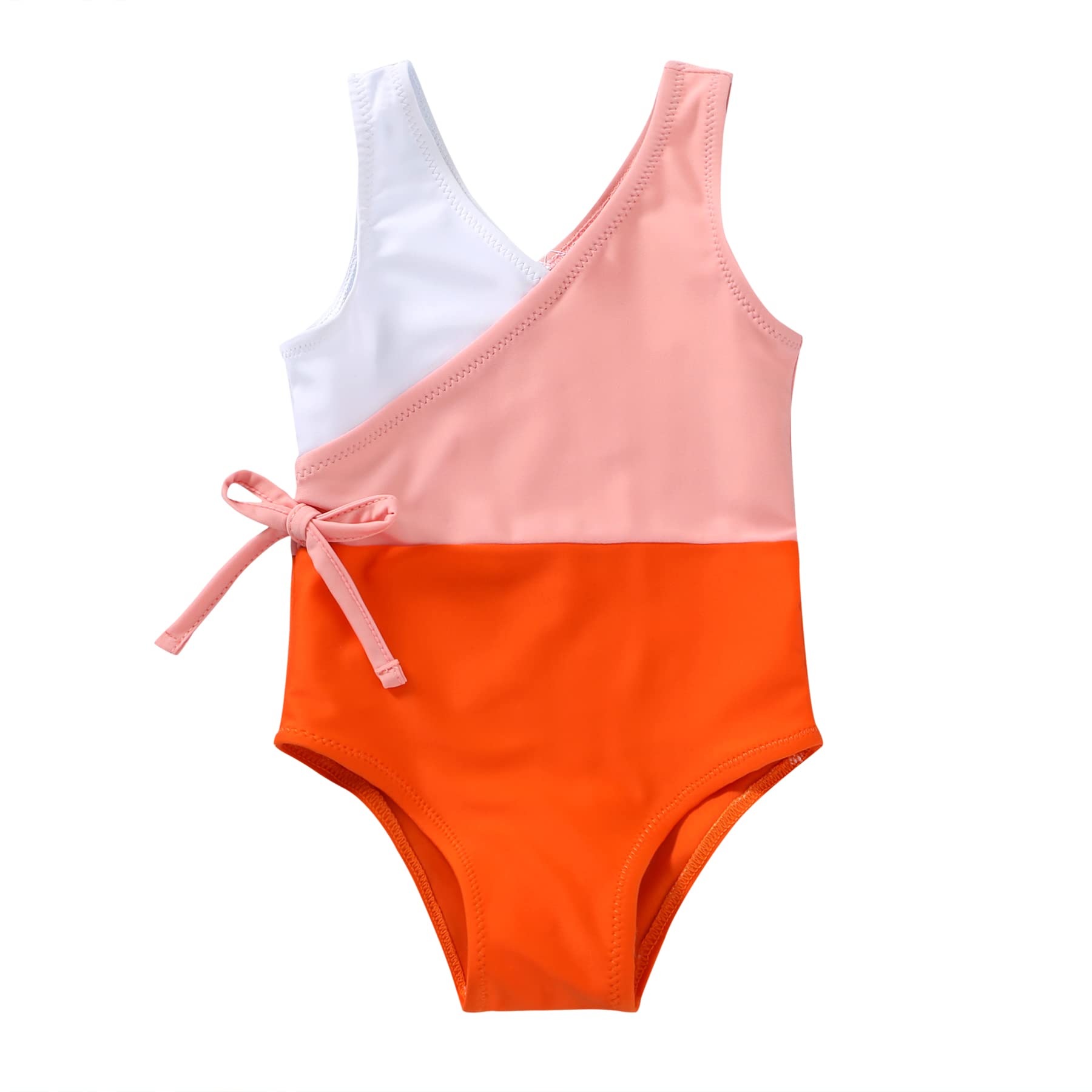 Younger Tree Toddler Girl One Piece Swimsuit Color Block Stripe Swimwear Summer Beach Bathing Suit 12M-5T (2-3T, Orange White)