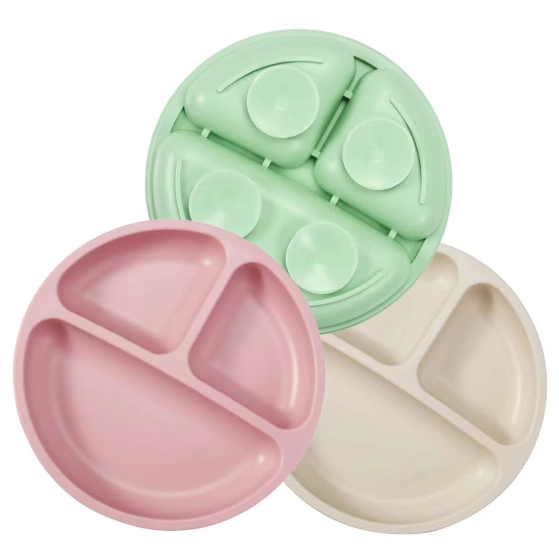 Pandaear 3 Pack Divided Unbreakable Silicone Baby And Toddler Plates - Non-Slip - Dishwasher And Microwave Safe - Silicone (Pink