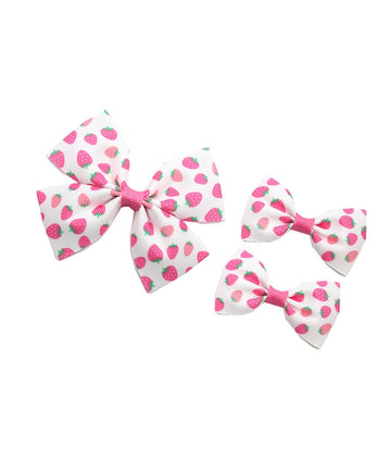 Strawberry Snap Clips Baby Girls Fruit Hair Bow Clips Strawberry Hair Ring Tie BBW24 (3 Pcs-D1)