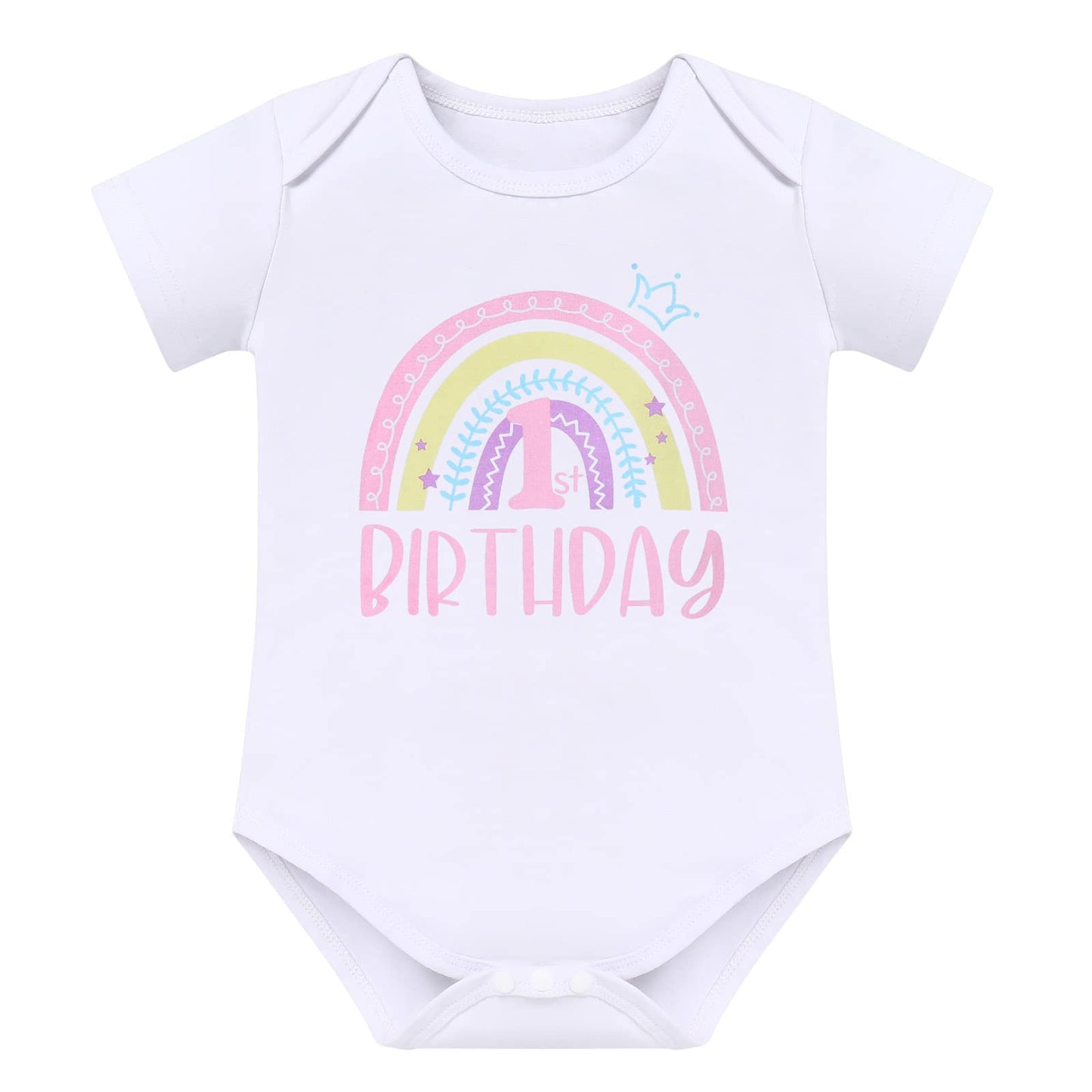 Baby Girl Boho Rainbow 1St First Birthday Cake Smash Outfit One Year Old Party Photo Props Cotton Short Sleeve Romper Tutu Tulle