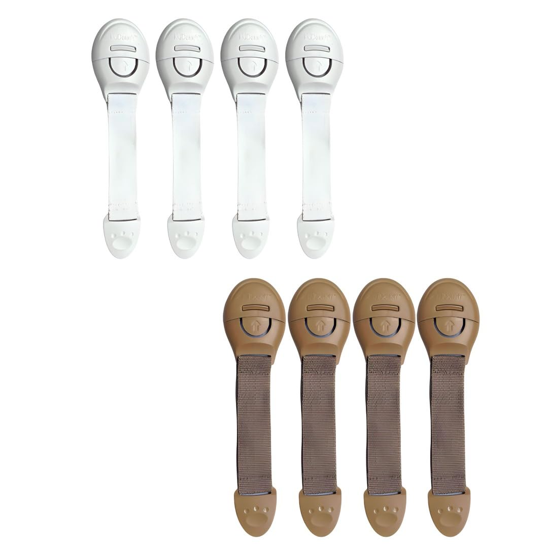 Kiddough Furniture Safety Locks For Kids  Pack Of 4 Beige + 4 White Locks, Child Safety Locks For Drawers, Cabinets, Fridge, Cu