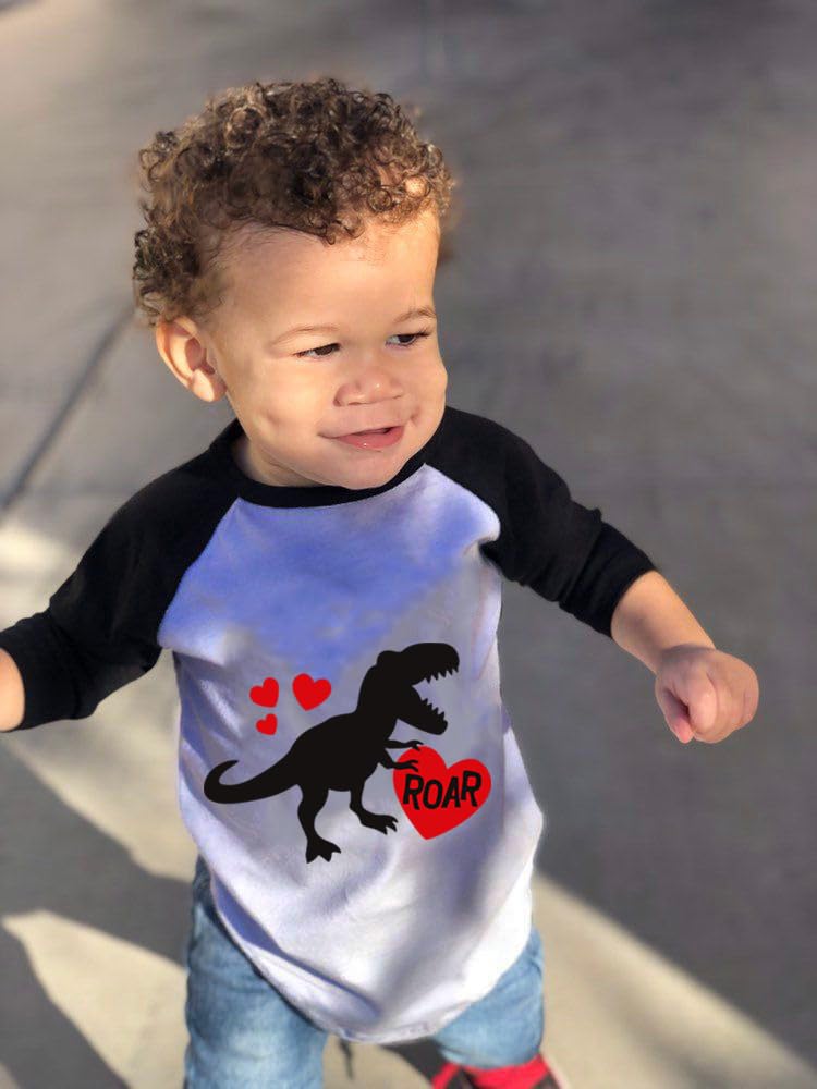 Xfsjgna Valentines Shirts For Girls 6T Boys Valentine'S Day Dinosaur Heart Graphic Kids Tees Raglan Toddler Long Sleeve Tops Bla