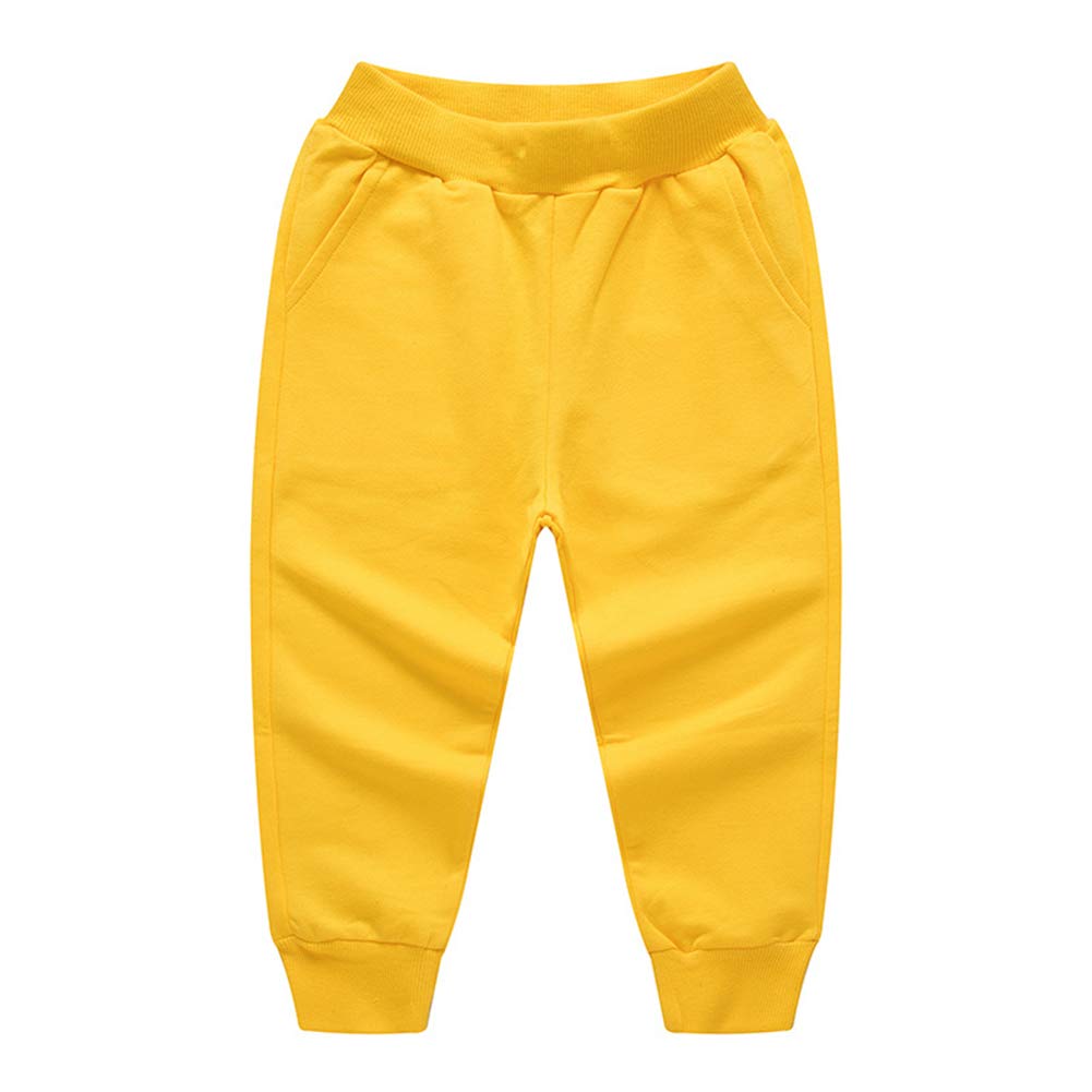Haxico Unisex Kids Solid Cotton Drawstring Waist Winter Pants Toddler Baby Bottoms Active Sweatpants Yellow, 4T