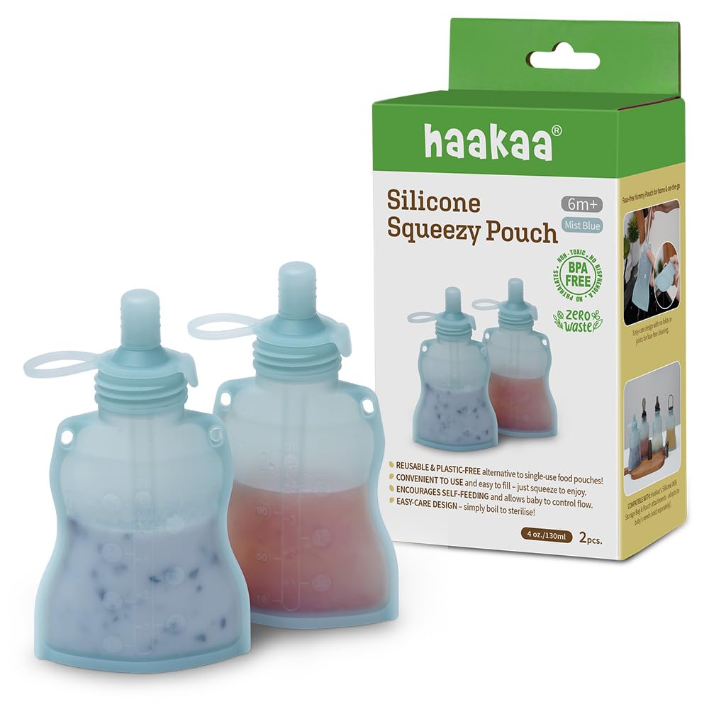 haakaa Silicone Yummy Pouch 4.5 oz - Reusable Silicone Snack & Smoothie Pouch, Refillable, Leak-Resistant, Dishwasher Safe, Eco-