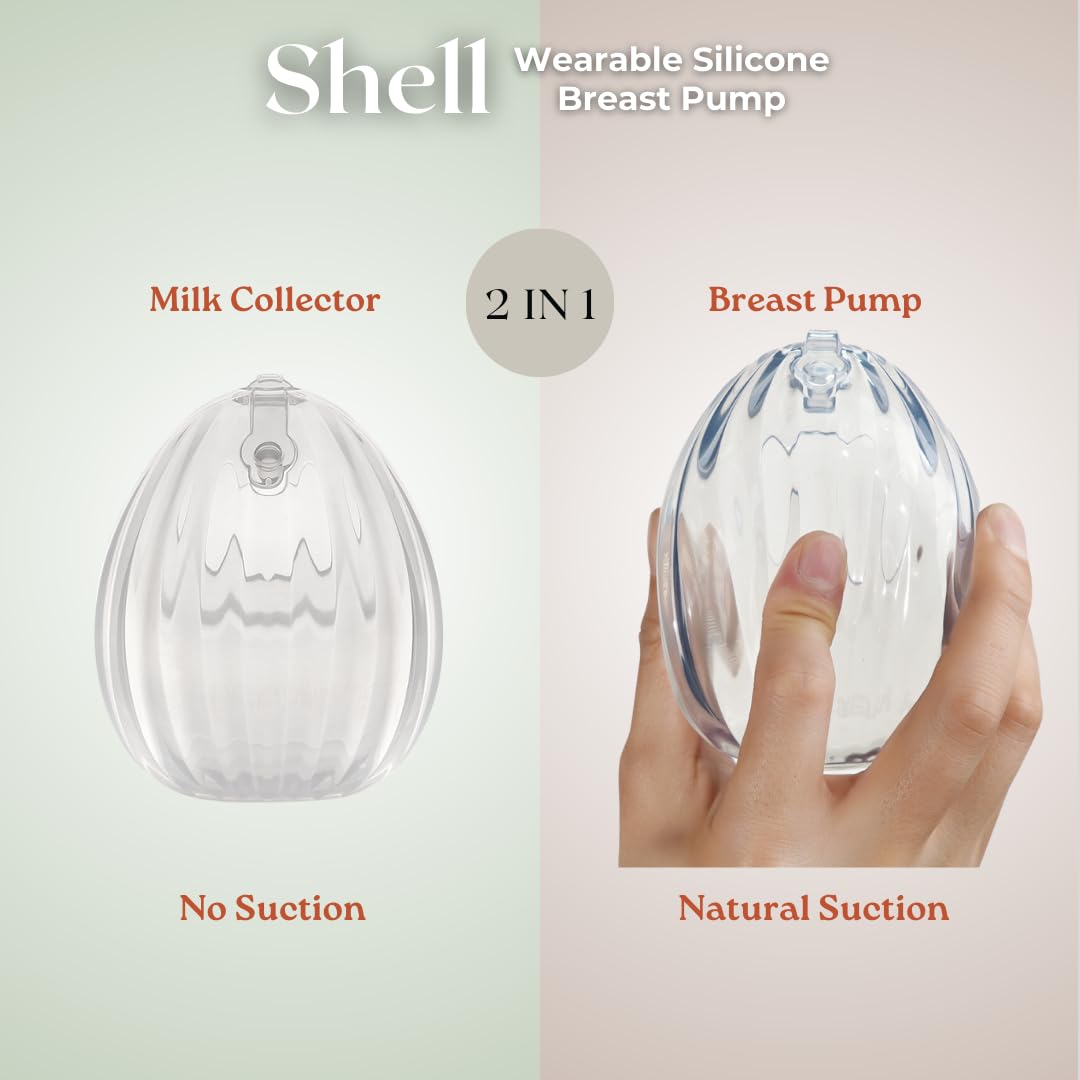Haakaa Shell Wearable Hands-Free Manual Breast Pump/Milk Collector - Medical-Grade Silicone - Compact, Portable & Discreet - Lea