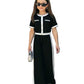Blood Panther Girls Black And White Contrast Trim CoOrd Set, Short Sleeve Button Top And Wide Leg Pants Outfit (89 Years)
