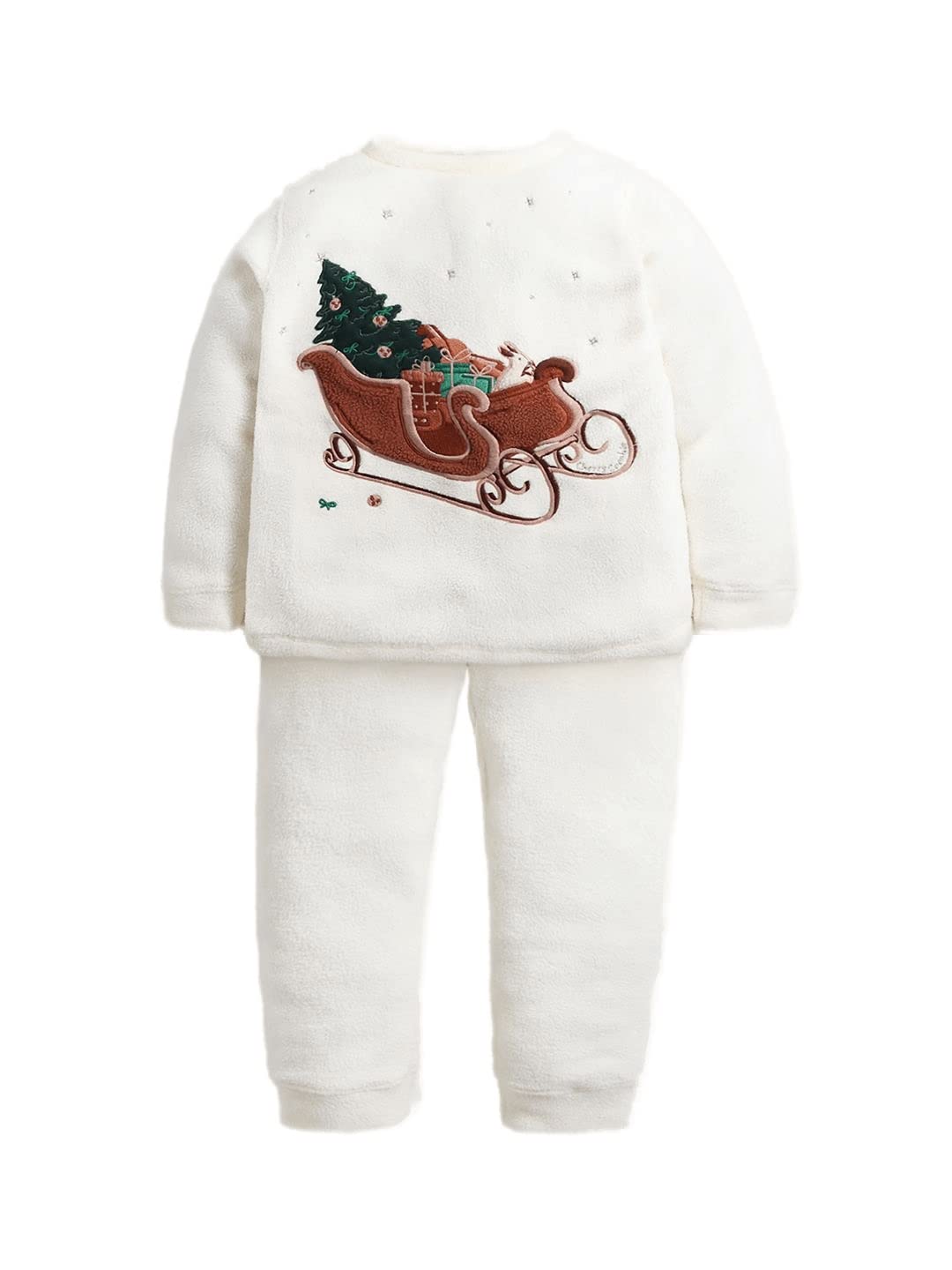 Cherry Crumble Boys & Girls Cream Solid Applique Polar Fleece Shmamello WinterS Pj Night Suit Set