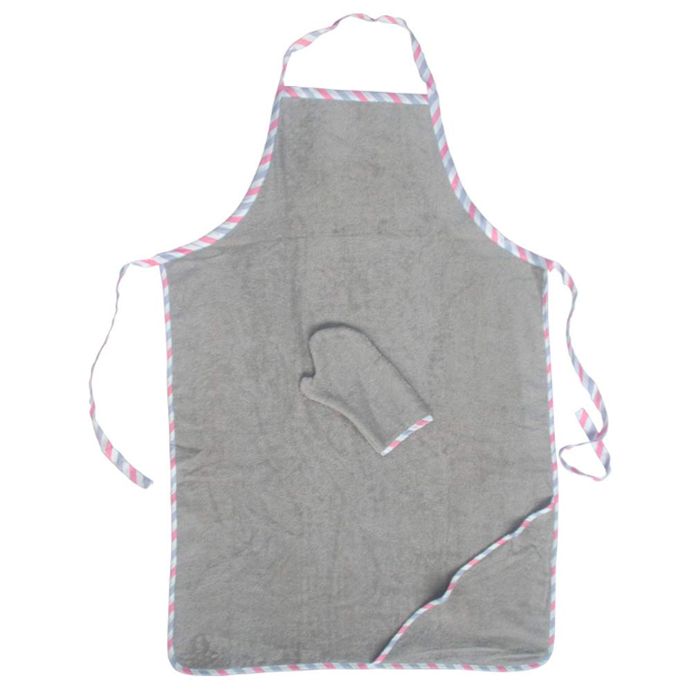 Topwon Apron Baby Bath Towel Fleece Baby Washcloth with Bathing Glove Super Water Absorption (Grey)