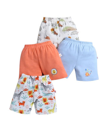 Bumzee Baby Boys Cotton Pack Of 4 Above Knee Length Shorts Orange & Sky Blue  1218 Months (Peb10601DOrg)