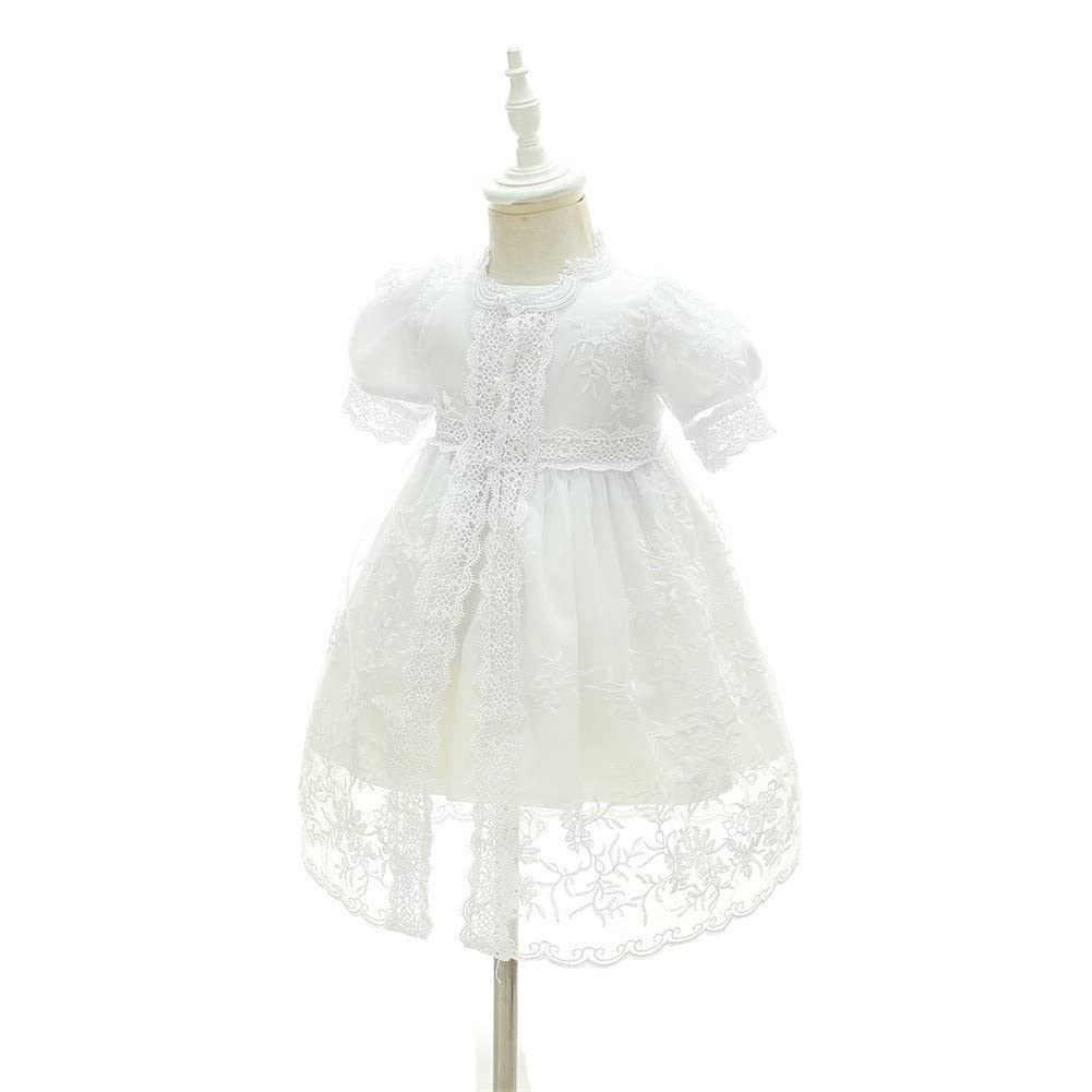 Coozy Baby Girl Christening Baptism Gowns Toddler Princess Wedding Special Occasion Dress 3Pcs Outfits (White, 12M/12-15Months)