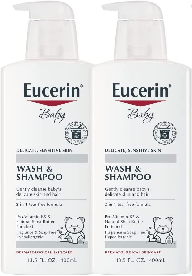 Eucerin Baby Wash & Shampoo - 2 In 1 Tear Free Formula, Hypoallergenic & Fragrance Free, Nourish And Soothe Sensitive Skin - 13.