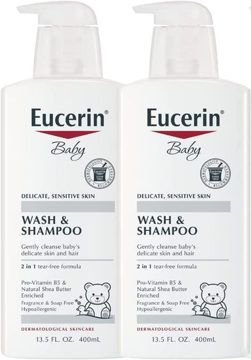 Eucerin Baby Wash & Shampoo - 2 In 1 Tear Free Formula, Hypoallergenic & Fragrance Free, Nourish And Soothe Sensitive Skin - 13.