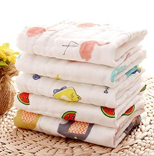 Kassy Pop Curated Just For You Baby Muslin Washcloth Cotton Baby Wipes Cum Face Towel, 5 Pack 10X10 Inches  Print