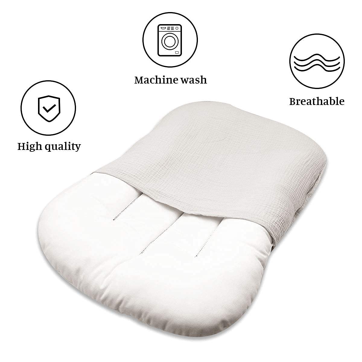 Hooyax Muslin Baby Lounger Cover Soft Organic Cotton Slipcover Fits Newborn Lounger For Baby Boys And Girls, Washable (Light Gra