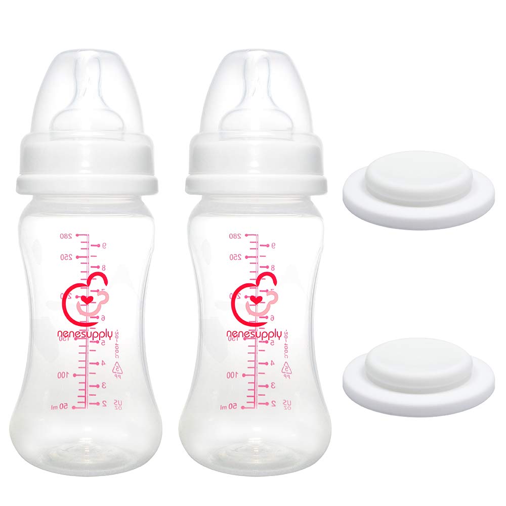 Nenesupply Feeding and Storage Bottles Collection for Spectra S1 S2 Motif Luna Breast Pumps 2 pc 9oz 280ml with Sealing Disc Ant