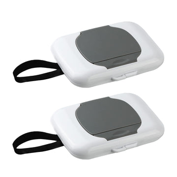 PandaEar 2 Pack Portable Baby Wipes Dispenser | Refillable Wet Wipe Case with Secure Lid and Carrying Strap for Travel, Diaper B
